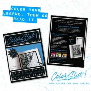 Cover of ColorSlut Romantasy Vol. 1, an adult coloring book with parody fantasy romance covers and a curated TBR list